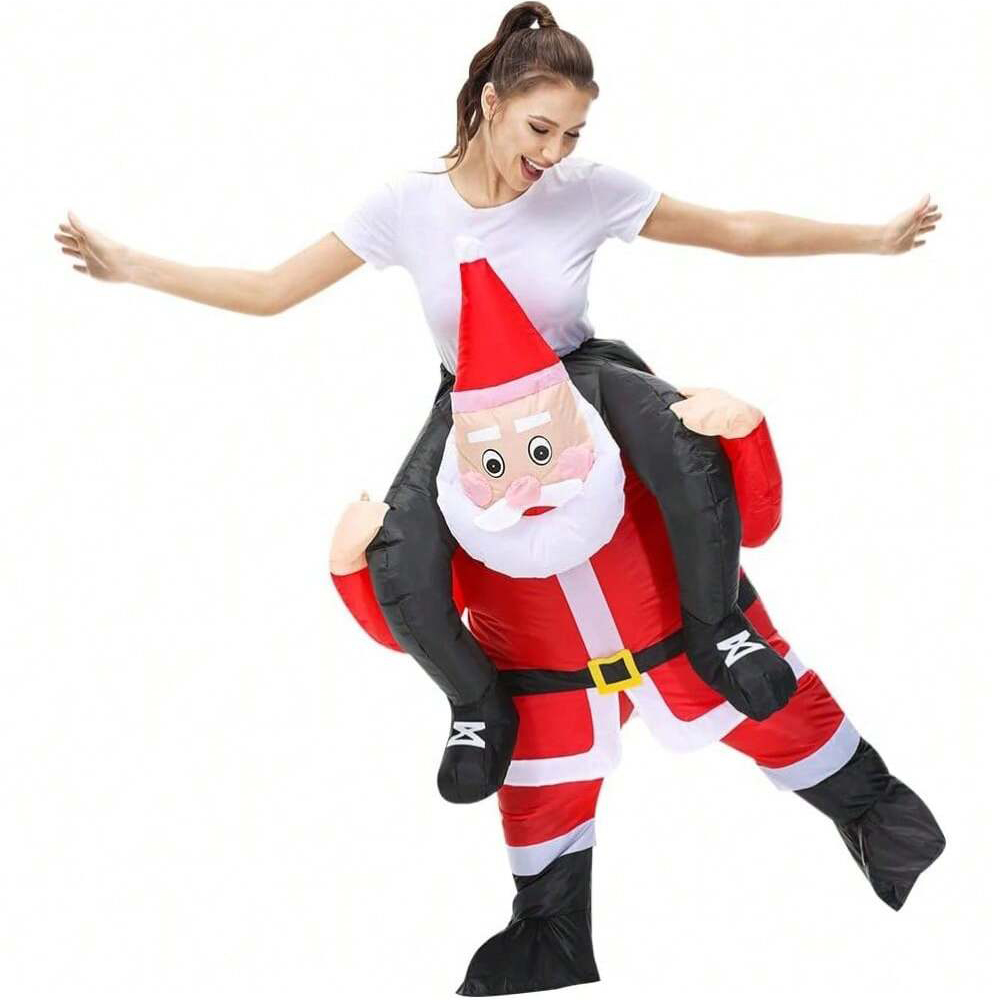 Costumes - サンタクロースの着ぐるみ（乗り物タイプ）、空気で膨らませるサンタクロースのコスチューム、クリスマスパーティーの仮装にぴったりの、面白おかしいクリスマスコスプレ衣装。